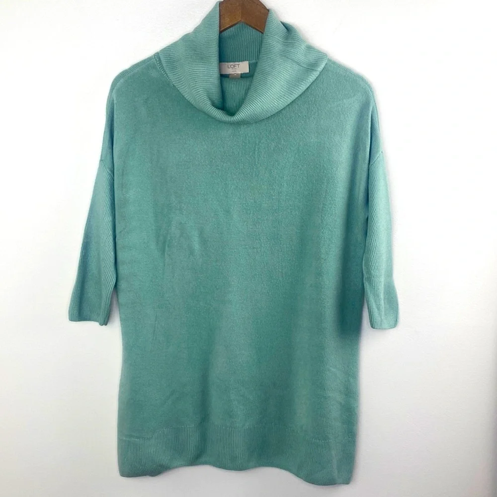LOFT Mint Green Turtle‎ Neck Sweater 3/4 Sleeve Size MP